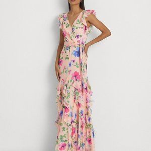 ralph lauren petite floral ruffle trim dress  size 14P